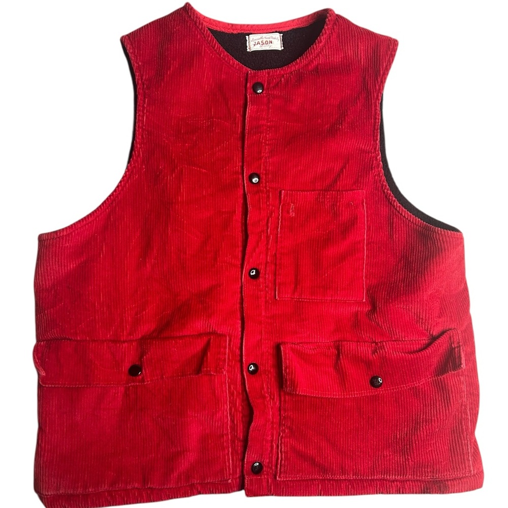 Vintage Jason Sherry Red Corduroy‎ Utility Work Vest Snap Front Size Large